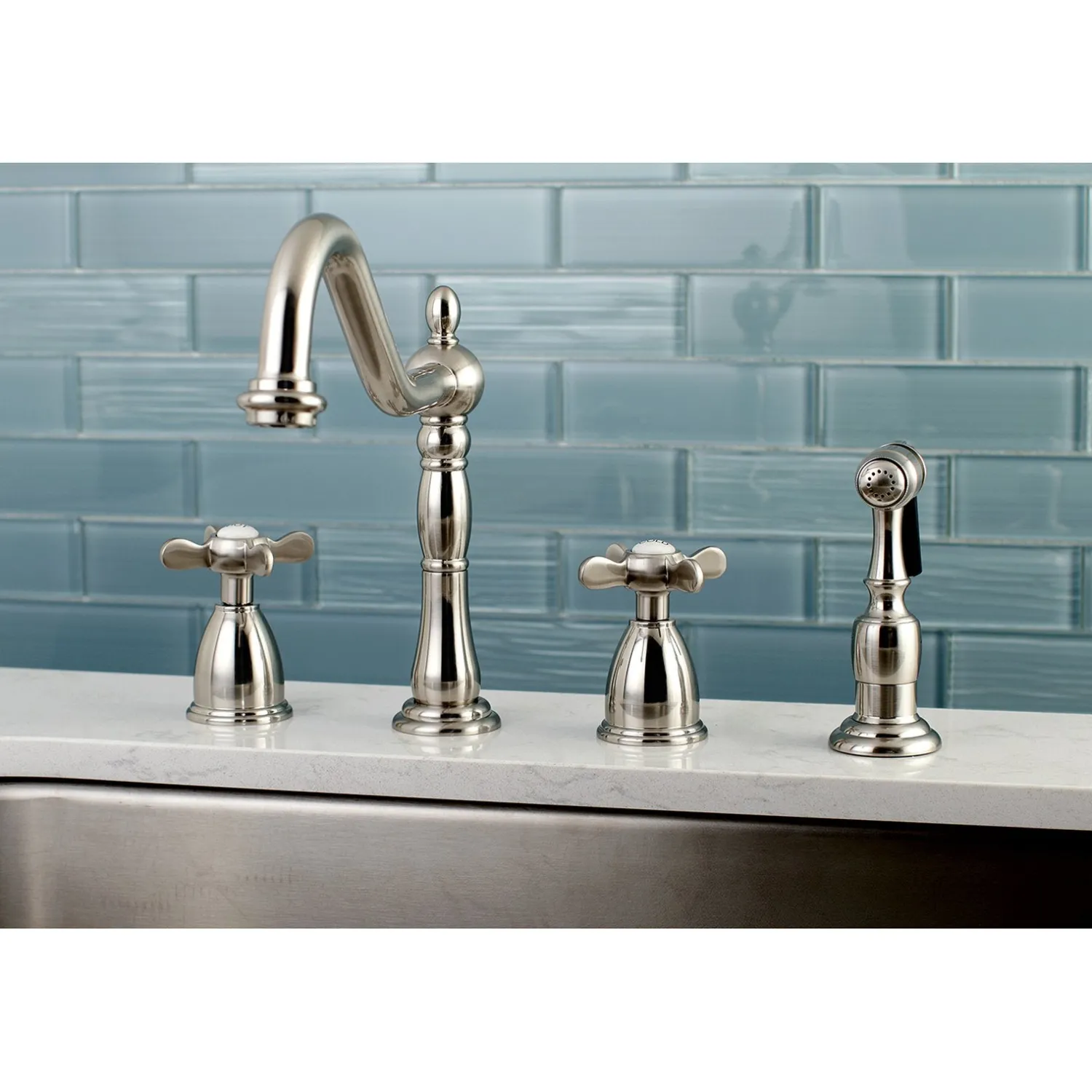 Online Essex 8" to 16" Widespread Kitchen Faucet with Brass Sprayer Widespread Kitchen Faucets