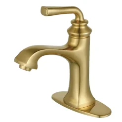 Fauceture LS4423RXL Restoration Single-Handle Bathroom Faucet with Push-Up Drain and Deck Plate, Brushed Brass Single Hole