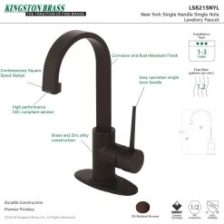 New Fauceture New York Single-Handle Bathroom Faucet Drain Single Hole