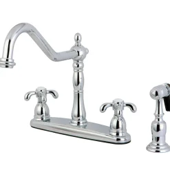 Online French Country Double Handle 8" Centerset Kitchen Faucet Widespread Kitchen Faucets|Faucets With Side Spray