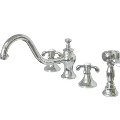 Online French Country Double Handle 8" Widespread Kitchen Faucet with Brass Sprayer Widespread Kitchen Faucets