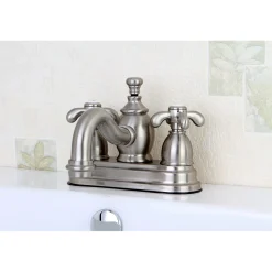 Best French Country 4" Centerset Lavatory Faucet with Heritage Spout and Metal Cross Handle 4" Center Set