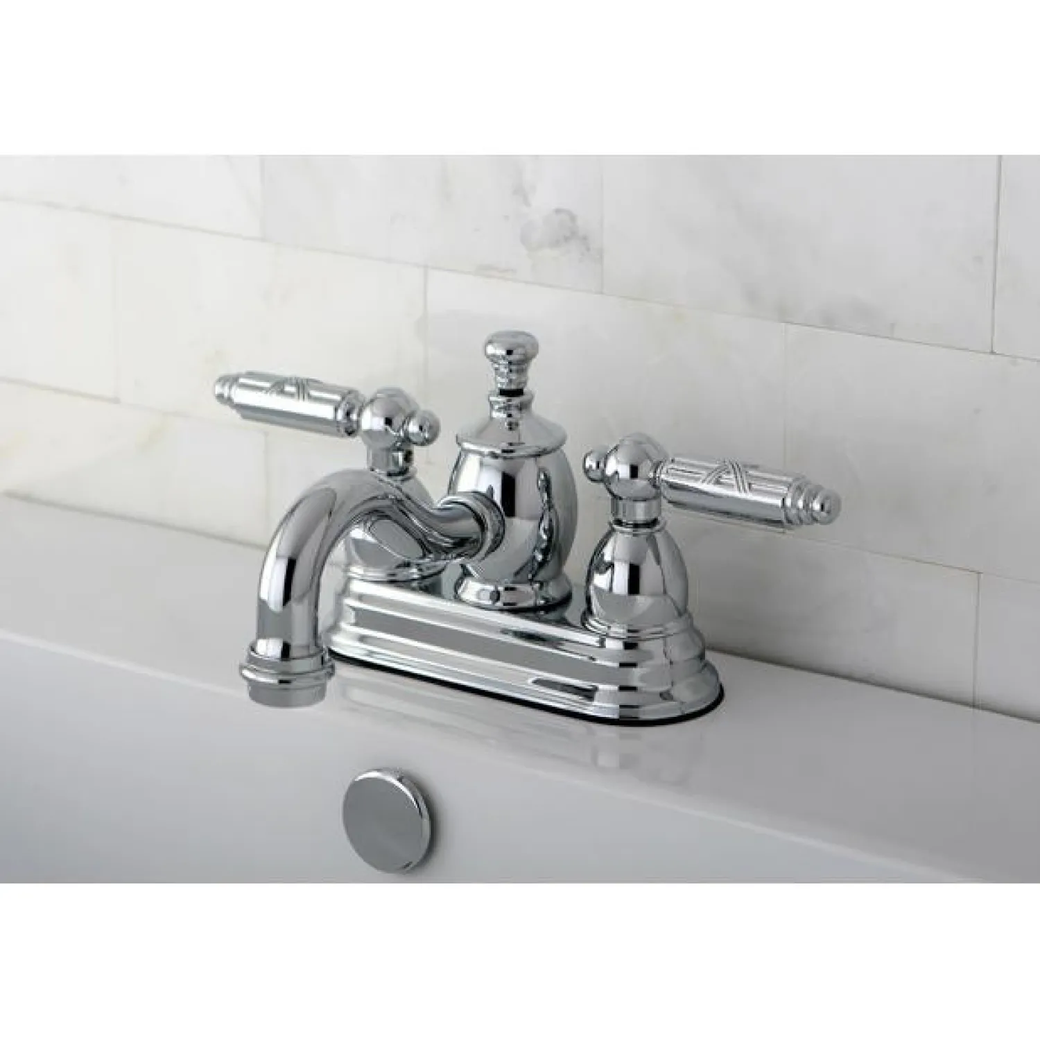 Sale Georgian 4" Centerset Lavatory Faucet with Metal Lever Handle and Heritage Spout 4" Center Set