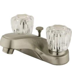 Outlet GKB168B Water Saving Americana Centerset Lavatory Faucet with Acrylic Handles and Brass Pop-up in Satin Nickel 4" Center Set