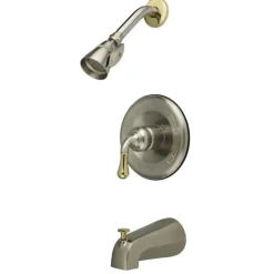 Outlet GKB1639 Water Saving Magellan Tub and Shower Faucet Combination with 1.5GPM Shower Head and Lever Handle in Satin Nickel with Polished Brass Trim Tub & Shower Sets