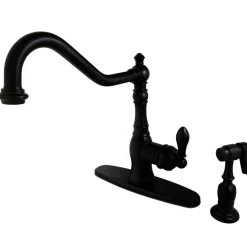 Sale Gourmetier American Classic Deck Mount Single-Handle Kitchen Faucet with Brass Sprayer Faucets With Side Spray