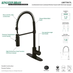 Gourmetier Continental Single-Hole Single-Handle Pre-Rinse Kitchen Faucet Single Hole|Commercial Style Faucets