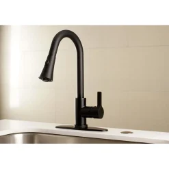 Clearance Gourmetier Continental Deck Mount Single-Handle Pull-Down Kitchen Faucet Single Hole