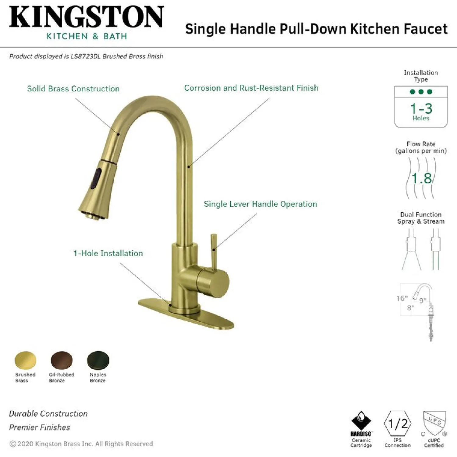 Online Gourmetier Concord Deck Mount Single-Handle Pull-Down Kitchen Faucet Single Hole