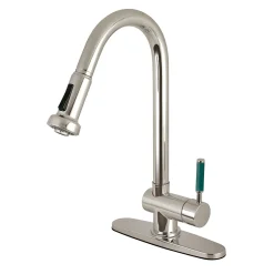 Clearance Gourmetier GS8888DGL Green Eden Single Lever Handle Satin Nickel Kitchen Faucet with Pull-Down Sprayer Single Hole