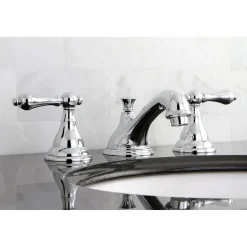 Hot 2-Handle 8-Inch Widespread Bathroom Faucet with Brass Pop-Up 8