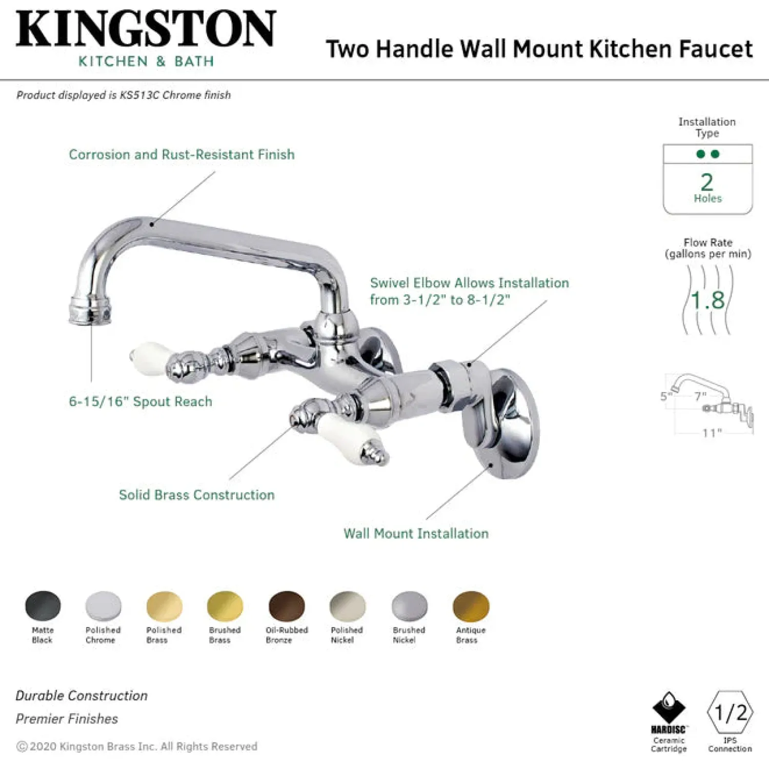 Discount 2-Handle Wall Mount Kitchen Faucet Wall Mounted Kitchen Faucets