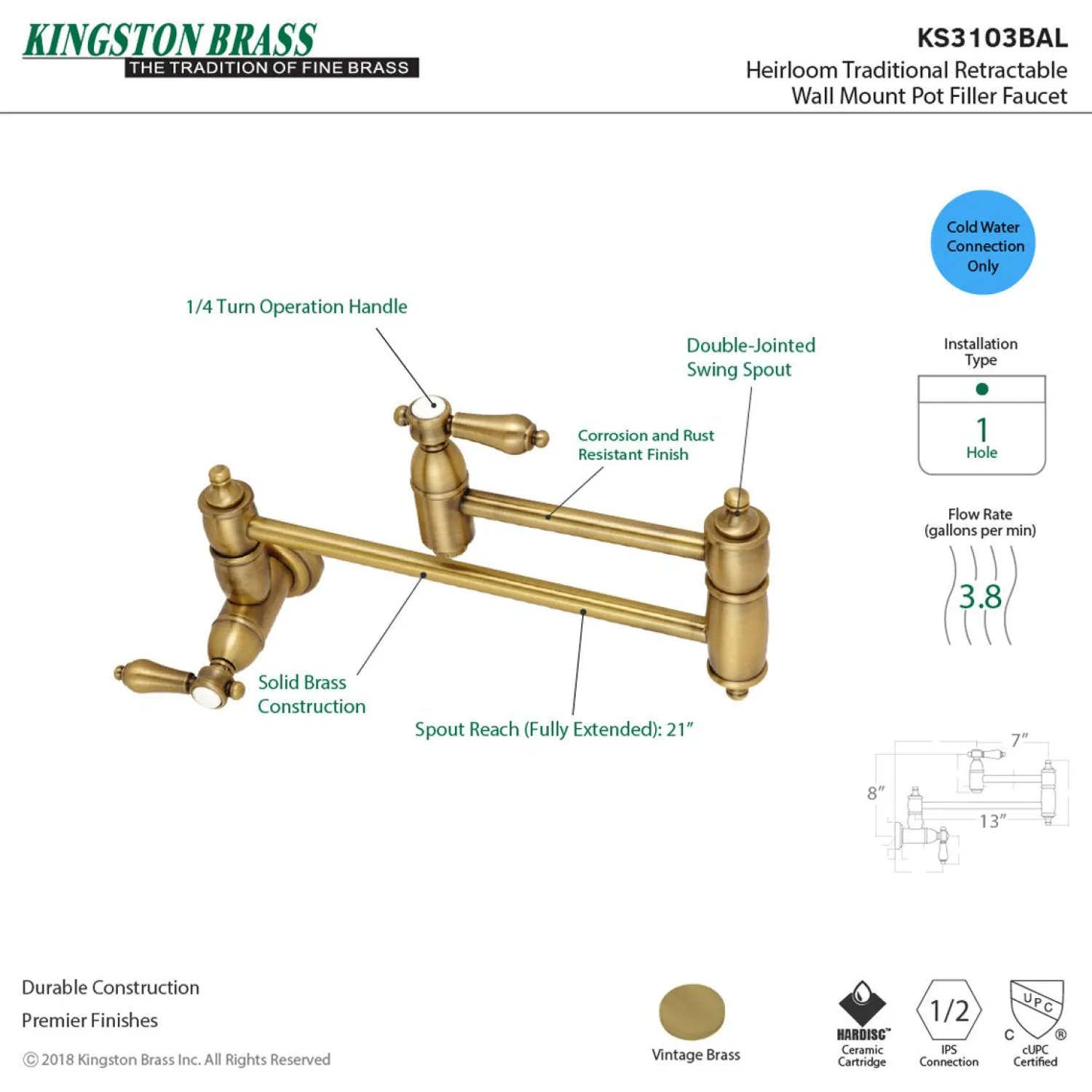 New Heirloom Wall Mount Pot Filler Kitchen Faucet Wall Mounted Kitchen Faucets|Single Hole