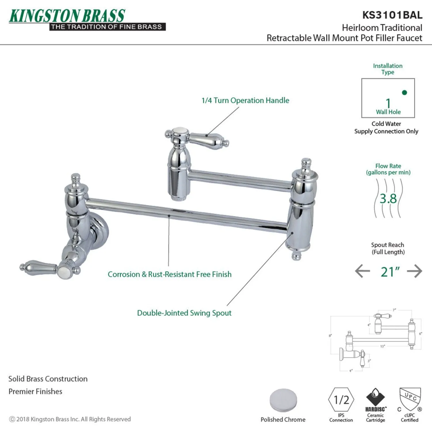 New Heirloom Wall Mount Pot Filler Kitchen Faucet Wall Mounted Kitchen Faucets|Single Hole