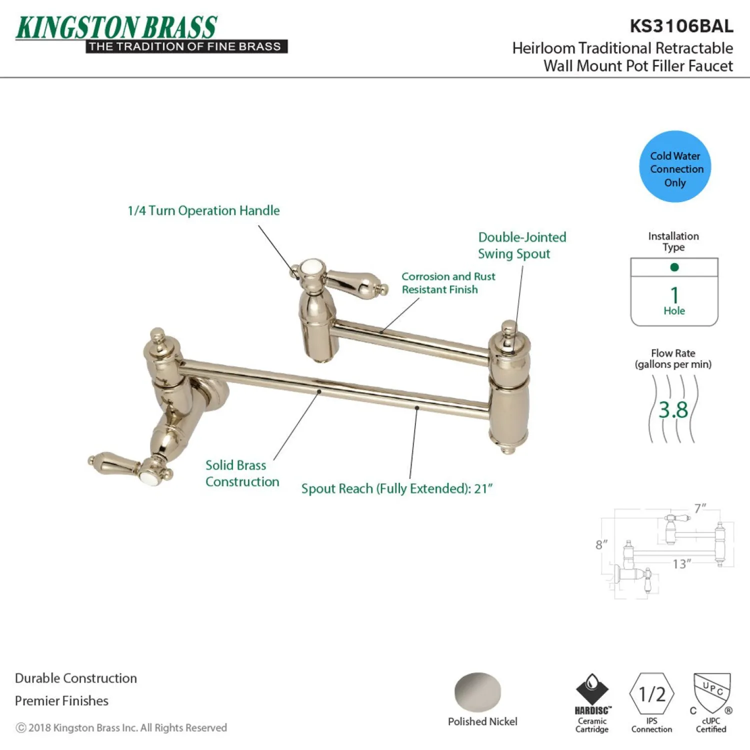 New Heirloom Wall Mount Pot Filler Kitchen Faucet Wall Mounted Kitchen Faucets|Single Hole