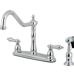 Hot Heritage 8" Center Kitchen Faucet with Brass Sprayer Widespread Kitchen Faucets|Faucets With Side Spray
