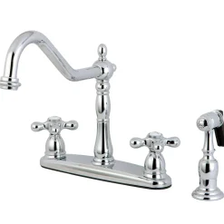 Sale Heritage 8" Center Two Handle Kitchen Faucet with Brass Sprayer Widespread Kitchen Faucets|Faucets With Side Spray