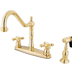 Sale Heritage 8" Center Two Handle Kitchen Faucet with Brass Sprayer Widespread Kitchen Faucets|Faucets With Side Spray