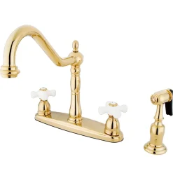 Sale Heritage 8" Center Two Handle Deck Mount Kitchen Faucet with Brass Sprayer Widespread Kitchen Faucets|Faucets With Side Spray
