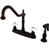 Heritage 8" Center Kitchen Faucet with Brass Sprayer and Porcelain Cross Handle Widespread Kitchen Faucets