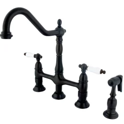 Hot Heritage Deck Mount 8-Inch Bridge Kitchen Faucet with Brass Sprayer Bridge Faucets