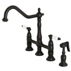 Hot Heritage Deck Mount 8-Inch Bridge Kitchen Faucet with Brass Sprayer Bridge Faucets