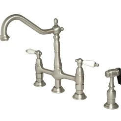 Hot Heritage Deck Mount 8-Inch Bridge Kitchen Faucet with Brass Sprayer Bridge Faucets