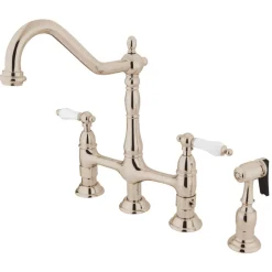 Hot Heritage Deck Mount 8-Inch Bridge Kitchen Faucet with Brass Sprayer Bridge Faucets