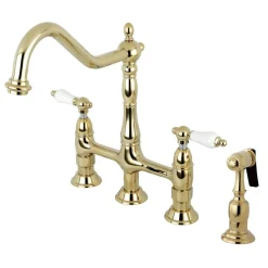 Hot Heritage Deck Mount 8-Inch Bridge Kitchen Faucet with Brass Sprayer Bridge Faucets