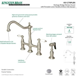 Hot Heritage Deck Mount 8-Inch Bridge Kitchen Faucet with Brass Sprayer Bridge Faucets
