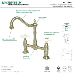 New Heritage Deck Mount 2-Hole Kitchen Bridge Faucet Bridge Faucets