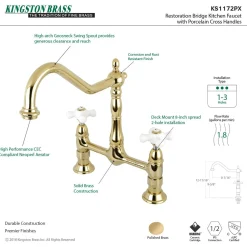 New Heritage Deck Mount 2-Hole Kitchen Bridge Faucet Bridge Faucets