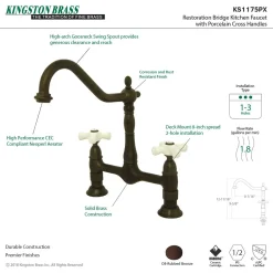 New Heritage Deck Mount 2-Hole Kitchen Bridge Faucet Bridge Faucets