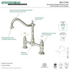 New Heritage Deck Mount 2-Hole Kitchen Bridge Faucet Bridge Faucets