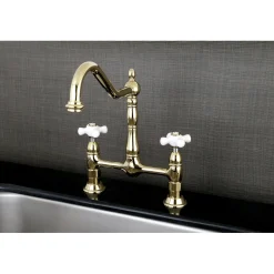 New Heritage Deck Mount 2-Hole Kitchen Bridge Faucet Bridge Faucets