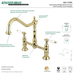 Online Heritage Deck Mount Kitchen Bridge Faucet Bridge Faucets