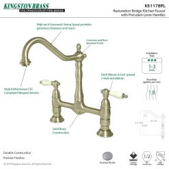 Online Heritage Deck Mount Kitchen Bridge Faucet Bridge Faucets