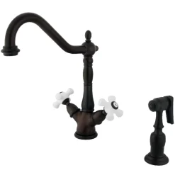 Clearance Heritage Deck Mount 2-Handle Kitchen Faucet with Brass Sprayer and 8-Inch Plate Faucets With Side Spray