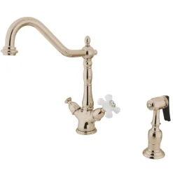 Clearance Heritage Deck Mount 2-Handle Kitchen Faucet with Brass Sprayer and 8-Inch Plate Faucets With Side Spray