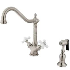 Clearance Heritage Deck Mount 2-Handle Kitchen Faucet with Brass Sprayer and 8-Inch Plate Faucets With Side Spray