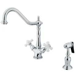 Clearance Heritage Deck Mount 2-Handle Kitchen Faucet with Brass Sprayer and 8-Inch Plate Faucets With Side Spray