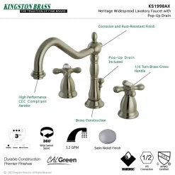 Clearance Heritage Deck Mount 8-Inch Widespread Bathroom Faucet with Brass Pop-Up 8