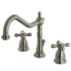 Clearance Heritage Deck Mount 8-Inch Widespread Bathroom Faucet with Brass Pop-Up 8
