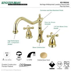 Clearance Heritage Deck Mount 8-Inch Widespread Bathroom Faucet with Brass Pop-Up 8