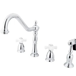 New Heritage 4-Hole Widespread Kitchen Faucet with Brass Sprayer Widespread Kitchen Faucets|Faucets With Side Spray