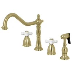 New Heritage 4-Hole Widespread Kitchen Faucet with Brass Sprayer Widespread Kitchen Faucets|Faucets With Side Spray