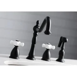 New Heritage 4-Hole Widespread Kitchen Faucet with Brass Sprayer Widespread Kitchen Faucets|Faucets With Side Spray