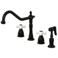 New Heritage 4-Hole Widespread Kitchen Faucet with Brass Sprayer Widespread Kitchen Faucets|Faucets With Side Spray