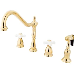New Heritage 4-Hole Widespread Kitchen Faucet with Brass Sprayer Widespread Kitchen Faucets|Faucets With Side Spray