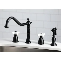 New Heritage 4-Hole Widespread Kitchen Faucet with Brass Sprayer Widespread Kitchen Faucets|Faucets With Side Spray